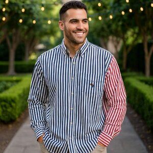 Tommy Hilfiger Shirt Vintage 90s Red White Blue Button Front Mens Size XL